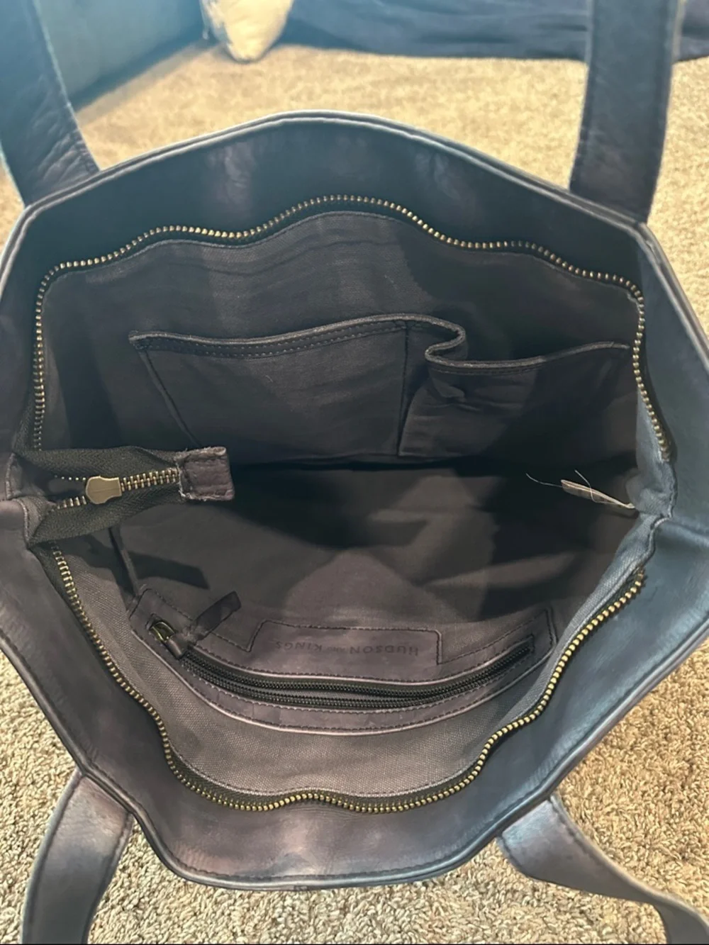 Hudson & Kings New York Graphic Leather Tote Bag Blue Gray